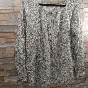 Faded Glory Green Floral Long Sleeve Top Size XL